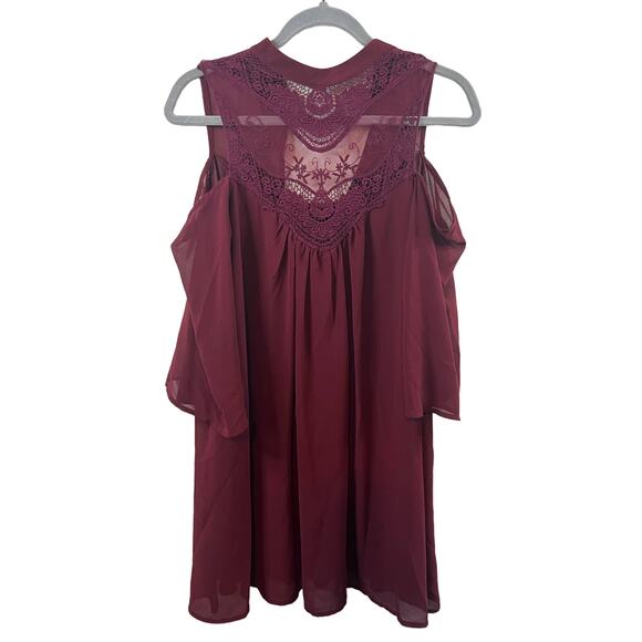 Rue 21 Red Cold Shoulder High Neck Midi Dress Size Small - Picture 1 of 5